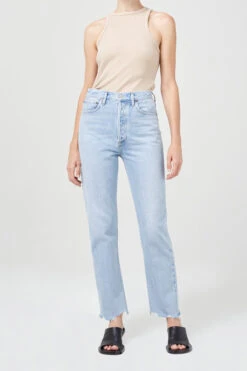 AGOLDE 90'S PINCH WAIST IMITATE -Fashion Clothing Store 90 s pinch waist high imitate light blue straight leg agolde pipe and row