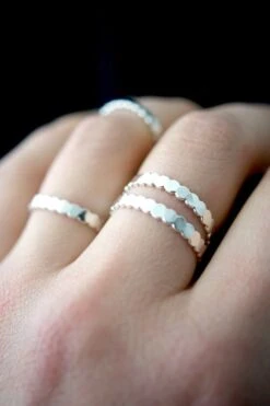 THICK BEAD STACKING RING SILVER -Fashion Clothing Store Beaded hammered stacking ring sterling silver Pipe and row boutique 66a19876 d776 4738 b586 c452e75af76c