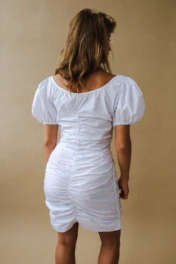 Ganni COTTON POPLIN GATHERED U-NECK MINI DRESS -Fashion Clothing Store DSCF5297