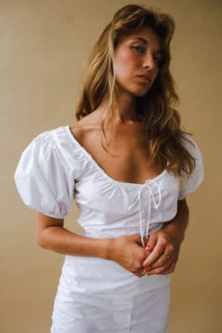 Ganni COTTON POPLIN GATHERED U-NECK MINI DRESS -Fashion Clothing Store DSCF5303