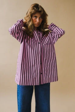 Ganni STRIPE COTTON OVERSIZE RAGLAN SHIRT -Fashion Clothing Store DSCF5519