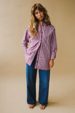 Ganni STRIPE COTTON OVERSIZE RAGLAN SHIRT -Fashion Clothing Store DSCF5526