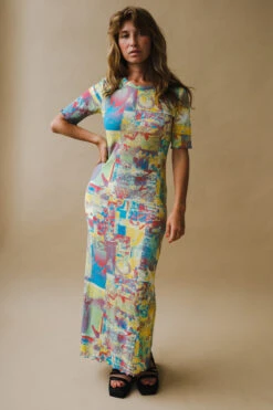 Ganni PRINTED RIB JERSEY MAXI DRESS