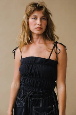 CRINKLE TOP BLACK -Fashion Clothing Store DSCF5744