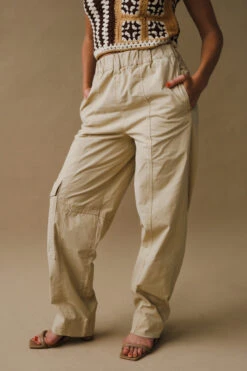 Ganni WASHED COTTON CANVAS ELASTICATED CURVE PANTS