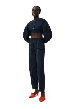 Ganni COTTON CREPE SHAPED SLEEVE CROPPED BLOUSE -Fashion Clothing Store F7626 683 1