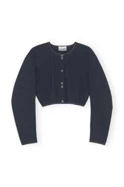 Ganni COTTON CREPE SHAPED SLEEVE CROPPED BLOUSE -Fashion Clothing Store F7626 683 1 1