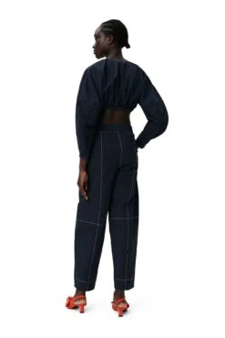 Ganni COTTON CREPE SHAPED SLEEVE CROPPED BLOUSE -Fashion Clothing Store F7626 683 2