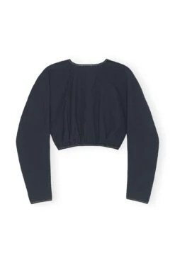 Ganni COTTON CREPE SHAPED SLEEVE CROPPED BLOUSE -Fashion Clothing Store F7626 683 2 1
