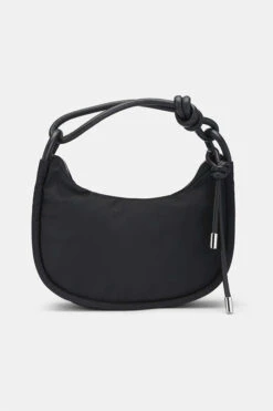 Ganni KNOT BAGUETTE -Fashion Clothing Store Ganni black tech fabric knot baguette bag leather cord piping Pipe and Row