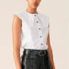 Ganni COTTON POPLIN SLEEVELESS -Fashion Clothing Store Ganni cotton poplin sleeveless collared button up shirt white Pipe and Row