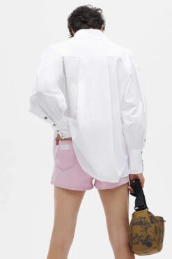 Ganni COTTON POPLIN LONGSLEEVE -Fashion Clothing Store Ganni organic cotton poplin long balloon sleeve button up shirt white pipe and row