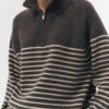 Dunst HALF ZIP-UP STRIPE KNIT -Fashion Clothing Store Half zip up charcoal grey stripe cream knit sweater top forest green cream stripe dunst Pipe and row seattle