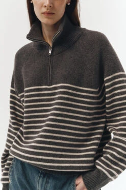 Dunst HALF ZIP-UP STRIPE KNIT