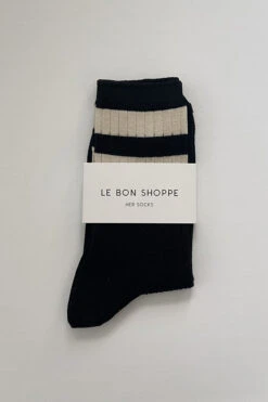 HER VARSITY SOCKS -Fashion Clothing Store Hervarsityribbedsocksblackwhitestripesagolde pipeandrow