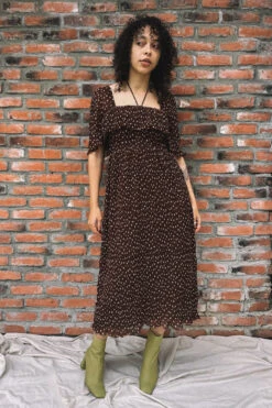 Ganni PLEATED GEORGETTE MIDI SMOCK DRESS