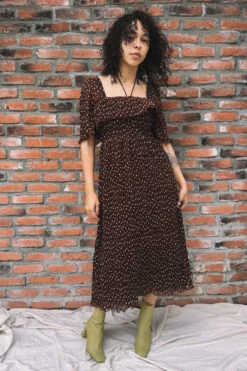 Ganni PLEATED GEORGETTE MIDI SMOCK DRESS -Fashion Clothing Store IMG 0532