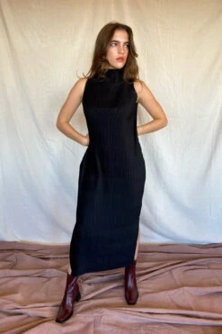 POPLIN WAVE MOCKNECK DRESS