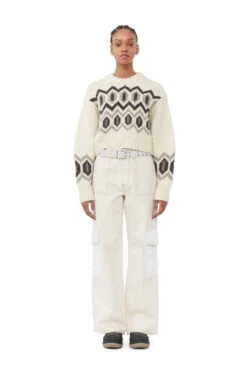 Ganni CHUNKY GRAPHIC WOOL CROPPED O-NECK -Fashion Clothing Store K2042 135 2