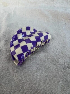 ASYMMETRICAL HAIR CLAW PURPLE CHECK -Fashion Clothing Store PhotoFeb11 35740PM