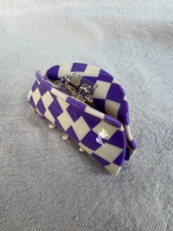 ASYMMETRICAL HAIR CLAW PURPLE CHECK -Fashion Clothing Store PhotoFeb11 35753PM