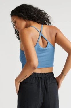 NIGHT KNIT BRA TOP BLUE HORIZON -Fashion Clothing Store Richer Poorer night knit built in bra top blue horizon Pipe and Row