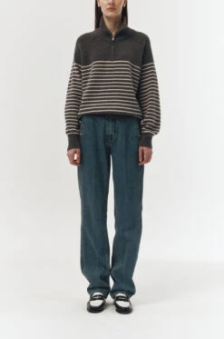 Dunst HALF ZIP-UP STRIPE KNIT -Fashion Clothing Store UDSW3C103CG CG 03.jpg 1673421313251