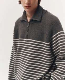 Dunst HALF ZIP-UP STRIPE KNIT -Fashion Clothing Store UDSW3C103CG CG 06.jpg 1673422753423