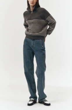 Dunst HALF ZIP-UP STRIPE KNIT -Fashion Clothing Store UDSW3C103CG CG 07.jpg 1673421313456