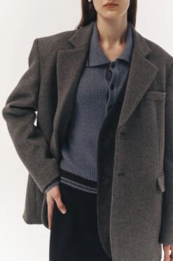 Dunst OPEN COLLAR BOUCLE KNIT CARDIGAN -Fashion Clothing Store UDSW3C104B1 B1 04.jpg 1673421314994