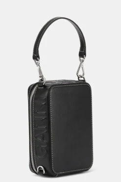 Ganni BANNER CAMERA BAG 22 Ganni BANNER CAMERA BAG -Fashion Clothing Store banner camera bag white stitching black leather ganni Pipe and Row