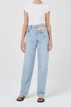AGOLDE BROKEN WAISTBAND JEAN -Fashion Clothing Store broken open waistband jeans sideline blue agolde denim pipe and row