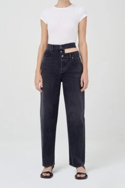 AGOLDE BROKEN WAISTBAND JEAN 23 & 24 14 AGOLDE BROKEN WAISTBAND JEAN 23 & 24 -Fashion Clothing Store broken open waistband straight jeans conduct black agolde denim pipe and row