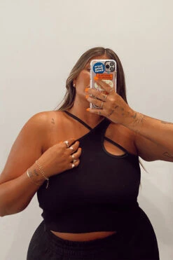 CASSIE CRISS CROSS TANK -Fashion Clothing Store cassietankblackcrisscrosspipeandrowstaples