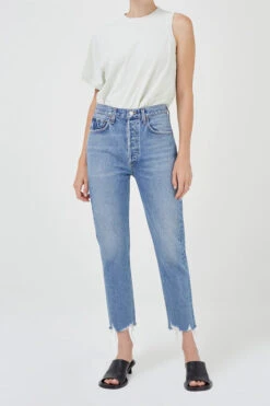 AGOLDE RILEY HI RISE CROP HAVEN 14 AGOLDE RILEY HI RISE CROP HAVEN -Fashion Clothing Store haven blue riley agolde straight leg denim raw pipe and row boutique