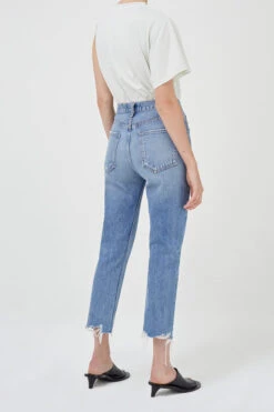 AGOLDE RILEY HI RISE CROP HAVEN 15 AGOLDE RILEY HI RISE CROP HAVEN -Fashion Clothing Store haven blue riley agolde straight leg denim raw pipe and row boutique