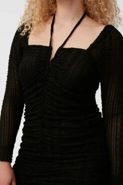Ganni STRETCH LACE GATHERING MIDI DRESS 26 Ganni STRETCH LACE GATHERING MIDI DRESS -Fashion Clothing Store lace midi dress long sleeve black ganni pipe and row