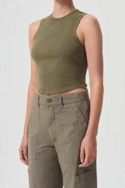 AGOLDE NOVA TANK UNIFORM GREEN -Fashion Clothing Store nova tank rib crop uniform green agolde pipe and row