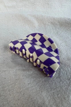 ASYMMETRICAL HAIR CLAW PURPLE CHECK