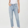 AGOLDE RILEY HI RISE CROP CURIO -Fashion Clothing Store riley curio light blue agolde straight leg denim raw pipe and row boutique