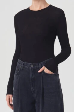 AGOLDE SHONA LONG SLEEVE -Fashion Clothing Store shona black ribbed long sleeeve tshirt agolde pipe and row