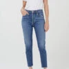 AGOLDE RILEY HI RISE CROP SILENCE 1 AGOLDE RILEY HI RISE CROP SILENCE -Fashion Clothing Store silence medium blue stretch riley agolde straight leg denim raw pipe and row boutique