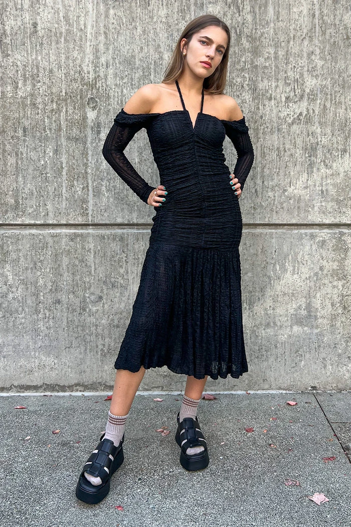 Ganni STRETCH LACE GATHERING MIDI DRESS 5 Ganni STRETCH LACE GATHERING MIDI DRESS - Image 3