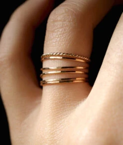 TWISTED THIN STACKING RING -Fashion Clothing Store twist thin stacking ring gold pipe and row