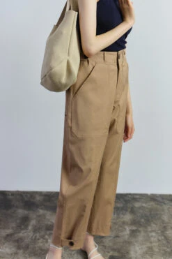 CROPPED WORKWEAR TROUSERS -Fashion Clothing Store workwear trousers cargo pants camel mijeong park pipe and row